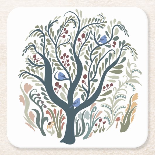 お洒落フォークアートフォレストアーストーン スクエアペーパーコースター (正面)