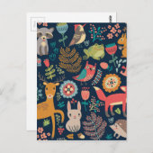 お洒落フォークアートフォレストフレンズ ポストカード (正面/裏面)