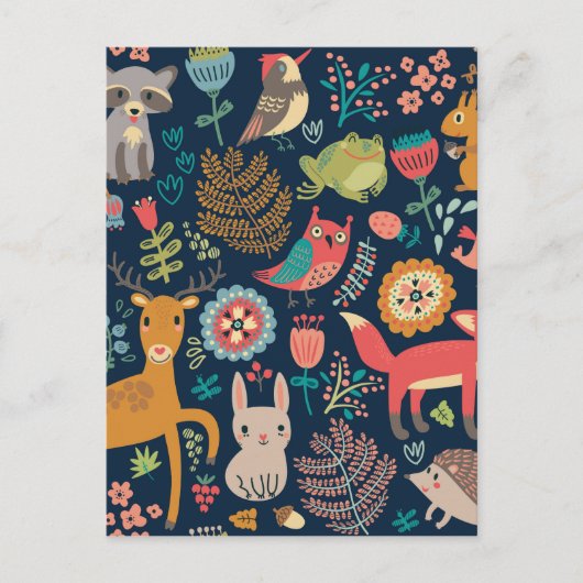 お洒落フォークアートフォレストフレンズ ポストカード (正面)