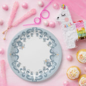 お洒落フォークアートブルー |ベビーシャワー紙プレート ペーパープレート (パーティー)