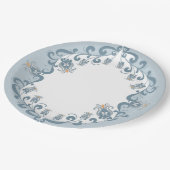 お洒落フォークアートブルー |ベビーシャワー紙プレート ペーパープレート (アングル)