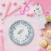 お洒落フォークアートブルー |ベビーシャワー紙プレート ペーパープレート (パーティー)