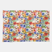 お洒落フォークアート水彩花と猫 キッチンタオル (横)