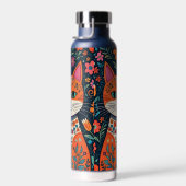 お洒落フォークアート猫と花 ウォーターボトル (右面)