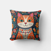 お洒落フォークアート猫と花 クッション (正面)