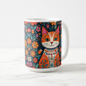 お洒落フォークアート猫と花 コーヒーマグカップ (正面右)