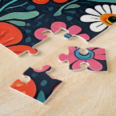 お洒落フォークアート猫と花 ジグソーパズル (側面)