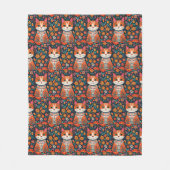 お洒落フォークアート猫と花 フリースブランケット (正面)