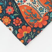 お洒落フォークアート猫と花 フリースブランケット (角)