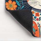 お洒落フォークアート猫と花 マウスパッド (コーナー)