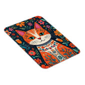 お洒落フォークアート猫と花 マグネット (右側)