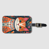 お洒落フォークアート猫と花 ラゲッジタグ (正面横)