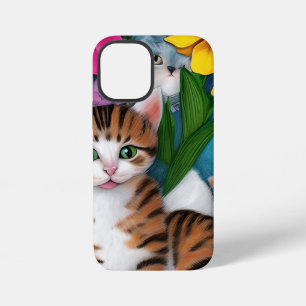 お洒落フォークアート猫・子猫・花 iPhone 12 MINIケース