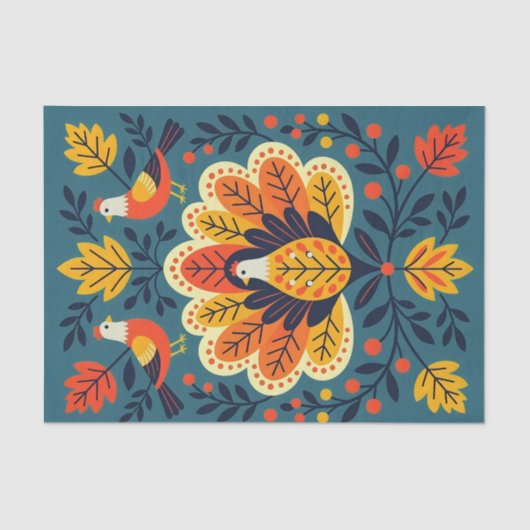 お洒落フォークアート秋の鳥と離れ 薄葉紙 (正面)