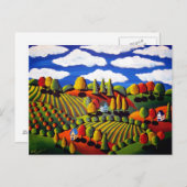 お洒落フォークアート秋ランドスケープポストカード ポストカード (正面/裏面)