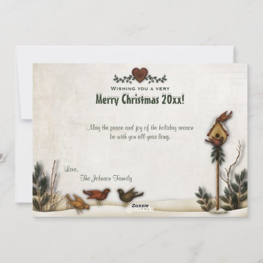 お洒落フォークアート雪だるまクリスマスフォトカード シーズンカード (裏面)