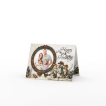 お洒落フォークアート雪だるまクリスマスフォトカード