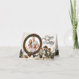 お洒落フォークアート雪だるまクリスマスフォトカード シーズンカード