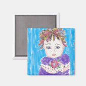 お洒落フォークスケッチかわいらし小さな女の子磁石 マグネット (正面/裏面)