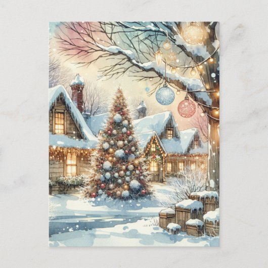 お洒落フォークヴィレッジパーソナライズされたクリスマス シーズンポストカード (正面)