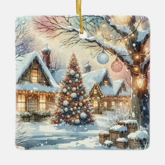 お洒落フォークヴィレッジパーソナライズされたクリスマス セラミックオーナメント (正面)