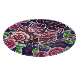 お洒落フクロウの開花枝ピンクブルー カッティングボード