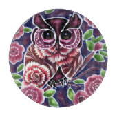お洒落フクロウの開花枝ピンクブルー カッティングボード (正面)