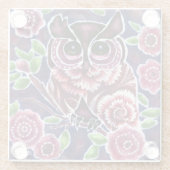 お洒落フクロウの開花枝ピンクブルー ガラスコースター (裏面)