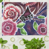 お洒落フクロウの開花枝ピンクブルー キッチンタオル (折り畳み)