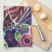 お洒落フクロウの開花枝ピンクブルー キッチンタオル (四つ折り)