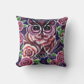 お洒落フクロウの開花枝ピンクブルー クッション (正面)