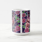 お洒落フクロウの開花枝ピンクブルー コーヒーマグカップ (中央)