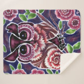 お洒落フクロウの開花枝ピンクブルー シェルパブランケット (正面(横))