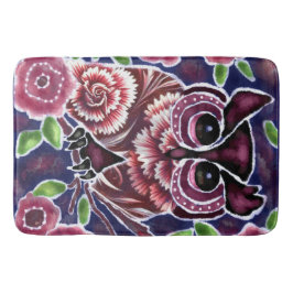 お洒落フクロウの開花枝ピンクブルー バスマット