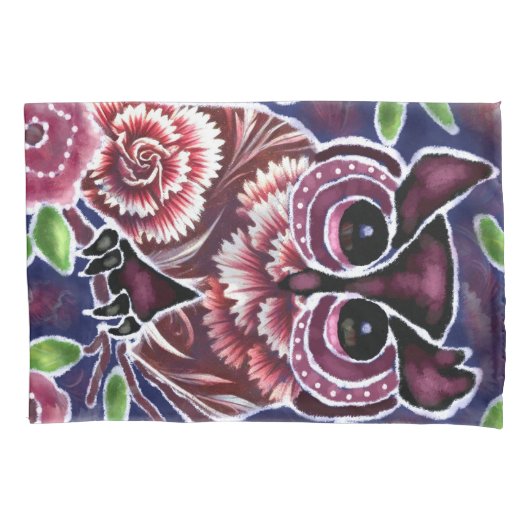 お洒落フクロウの開花枝ピンクブルー 枕カバー (正面)