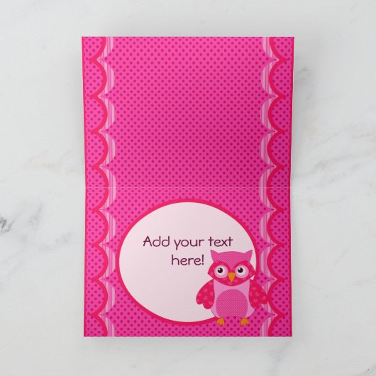 お洒落フクロウ、バレンタインデーのグリーティングカード、ピンク シーズンカード (内部)