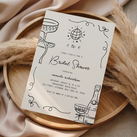 お洒落フランスのおもしろい手書きブライダルシャワー 招待状