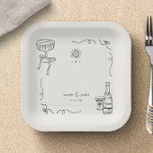お洒落フランスのおもしろい手書き婚約パーティ ペーパープレート