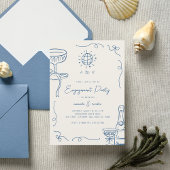 お洒落フランスのおもしろい手書き婚約パーティ 招待状