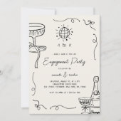 お洒落フランスのおもしろい手書き婚約パーティ 招待状 (正面)