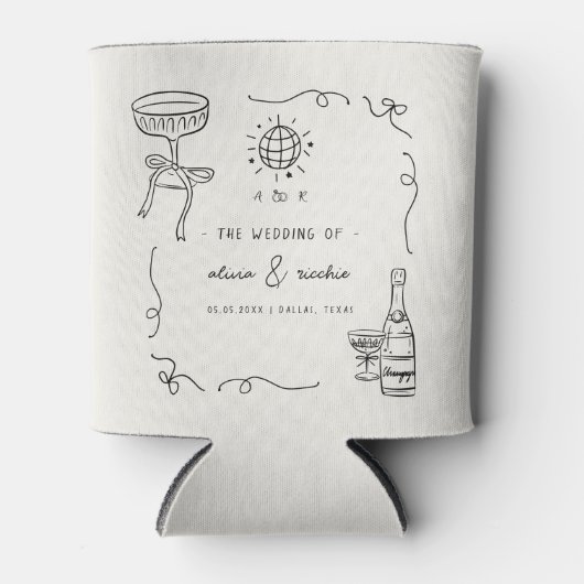 お洒落フランスのおもしろい手書き結婚式の引き出物 缶クーラー (正面)