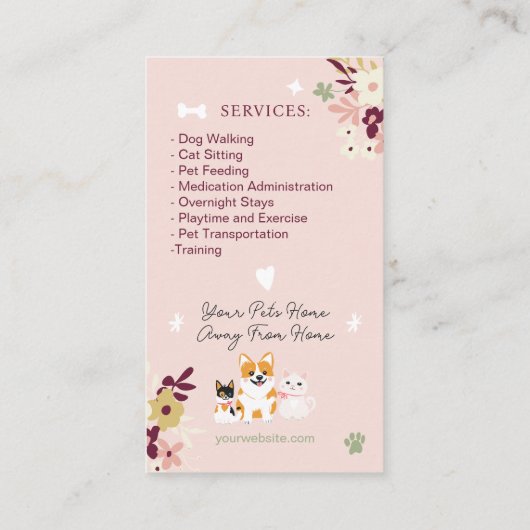 お洒落フローラかわいいクラッシーなペットシッタードッグウォーカー 名刺 (裏面)