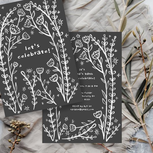 お洒落フローラつる植物かわいい誕生日パーティーカスタム 招待状