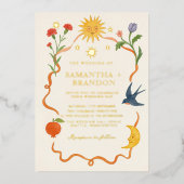 お洒落フローラと天体金ゴールド結婚の 箔招待状 (正面)