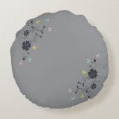 お洒落フローラと蝶のアクセントのグレー ラウンドクッション (裏面)
