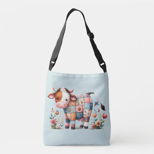 お洒落フローラアクセント付きパッチワーク牛 クロスボディバッグ (裏面)