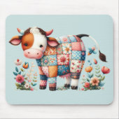 お洒落フローラアクセント付きパッチワーク牛 マウスパッド (正面)