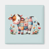 お洒落フローラアクセント付きパッチワーク牛 マグネット (正面)