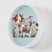 お洒落フローラアクセント付きパッチワーク牛 壁時計 (傾斜)