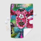 お洒落フローラカウピンクティール(緑がかった色)ブラックパーソナライズされた ゴルフタオル (インサイチュ)